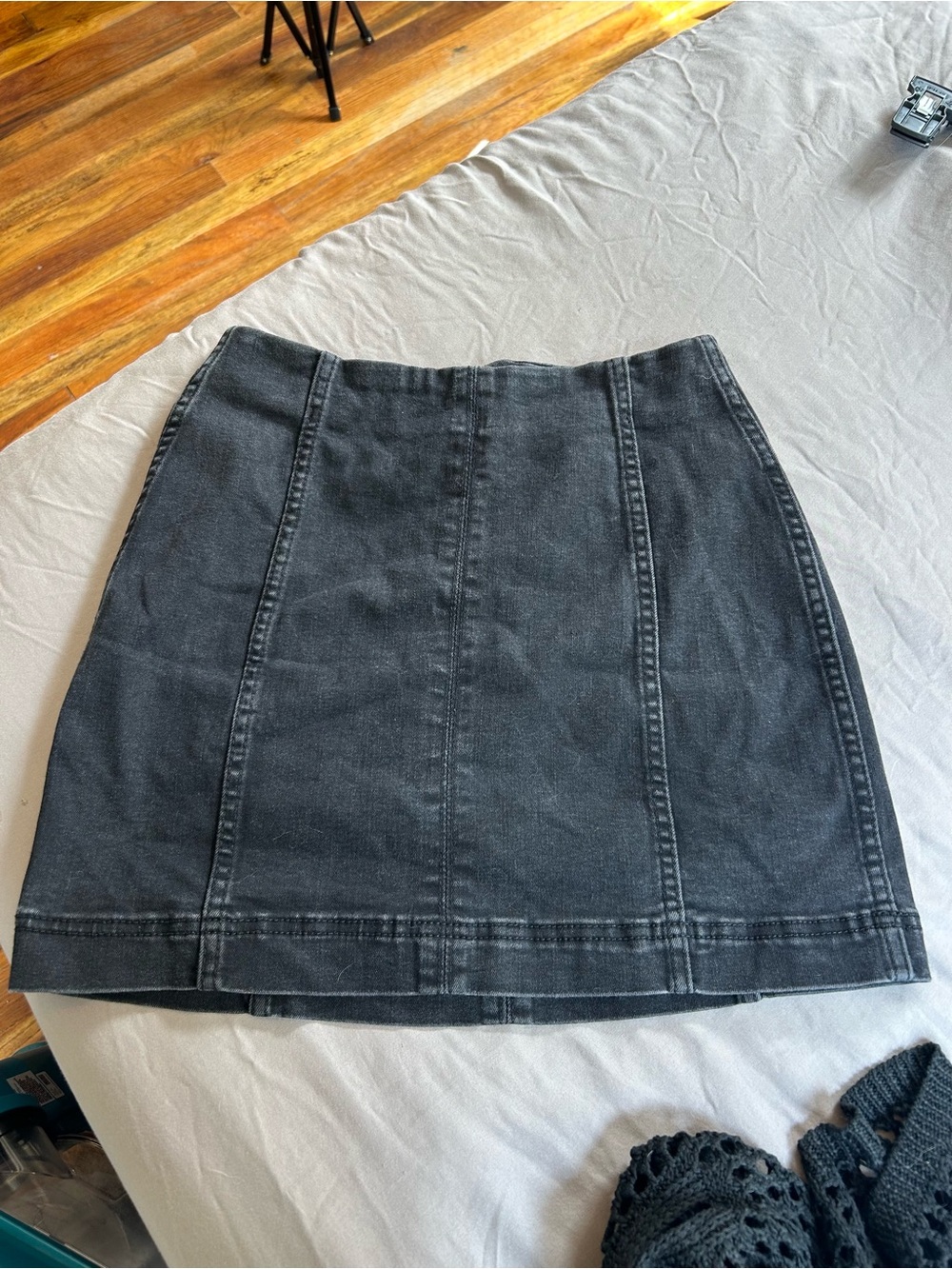 Black Denim Panel Mini Skirt - Unbranded